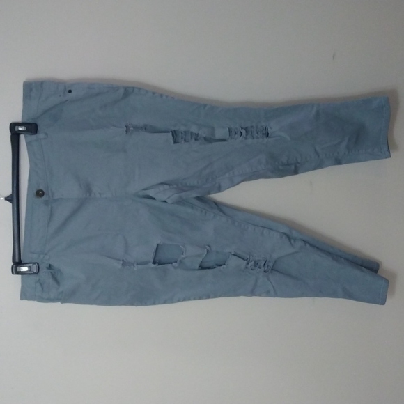 Silver Crush Olive Green Jeans with Holes Down Leg Size 21/22 - Picture 1 of 5